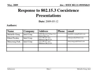 Response to 802.15.3 Coexistence Presentations