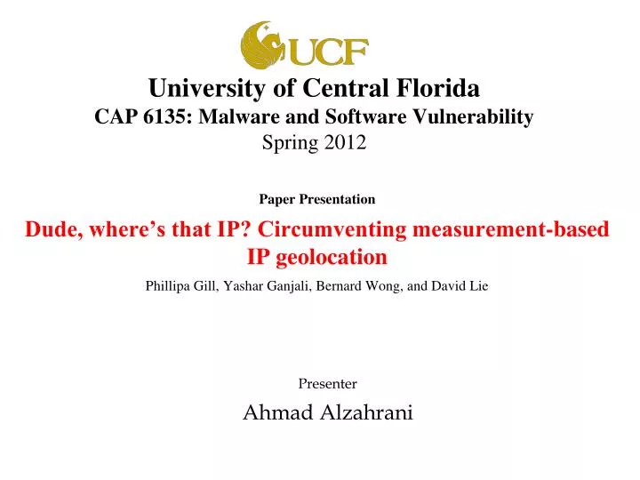 university of central florida cap 6135 malware and software vulnerability spring 2012
