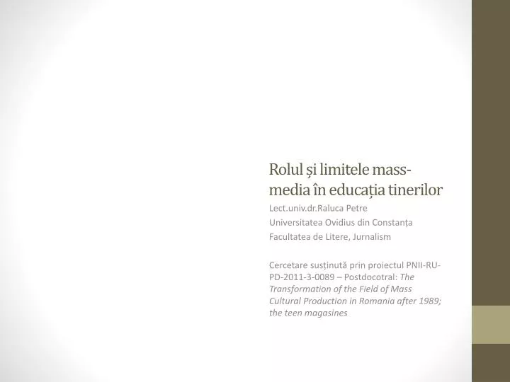 rolul i limitele mass media n educa ia tinerilor