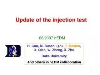 Update of the injection test