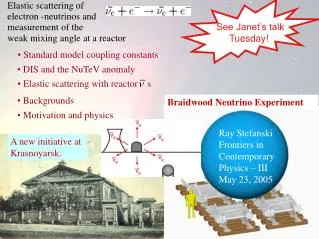 Elastic scattering of electron -neutrinos and measurement of the