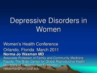 Depressive Disorders in Women
