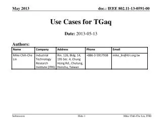 Use Cases for TGaq