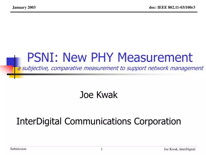 psni new phy measurement a subjective comparative measurement to support network management