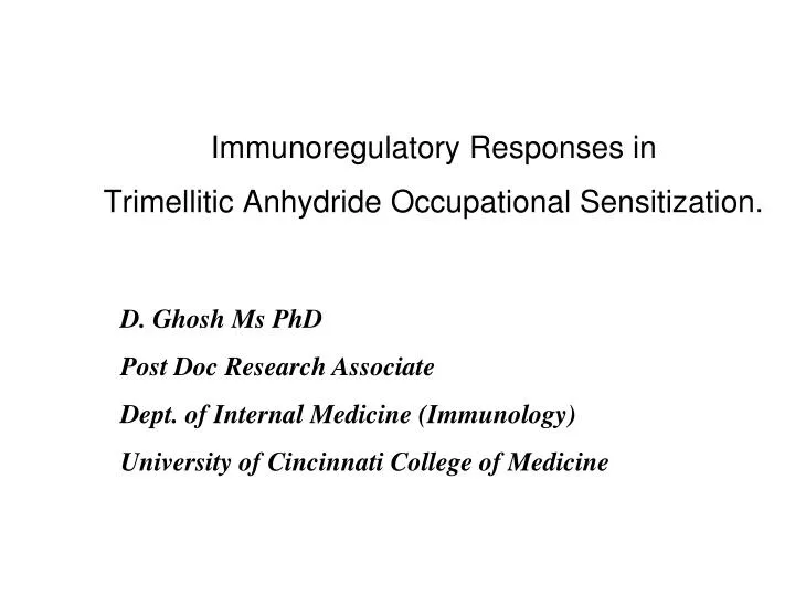 immunoregulatory responses in trimellitic anhydride occupational sensitization