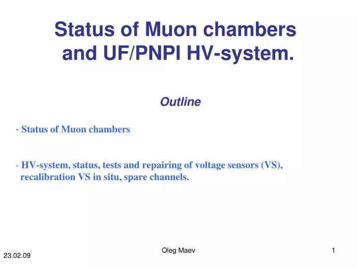 status of muon chambers and uf pnpi hv system