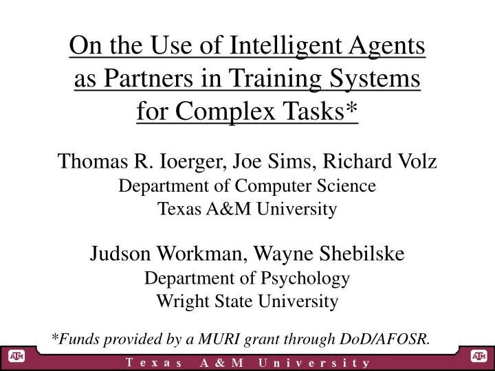 on the use of intelligent agents as partners in training systems for complex tasks