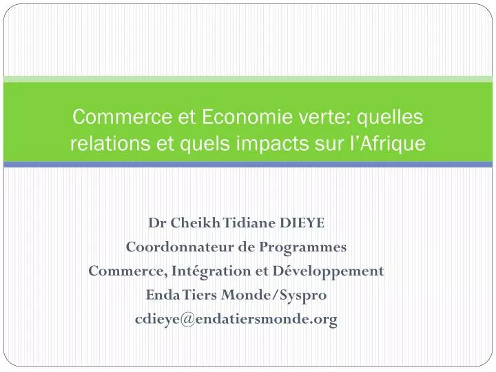 commerce et economie verte quelles relations et quels impacts sur l afrique