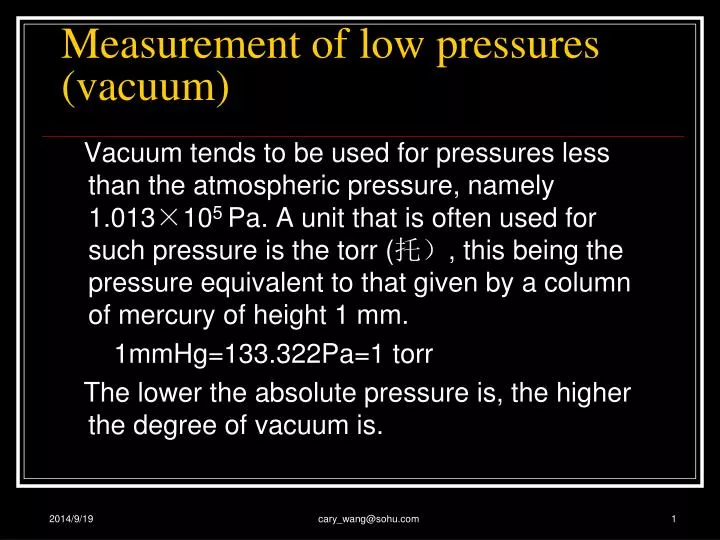 measurement of low pressures vacuum