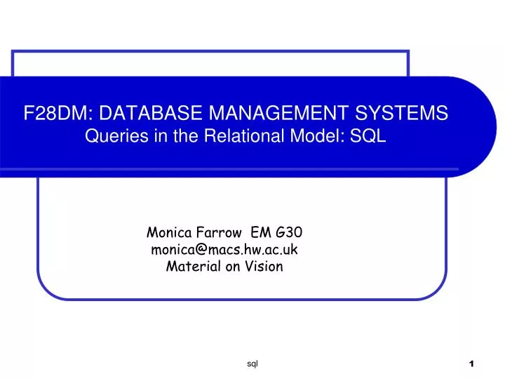 f28dm database management systems queries in the relational model sql
