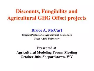 Discounts, Fungibility and Agricultural GHG Offset projects