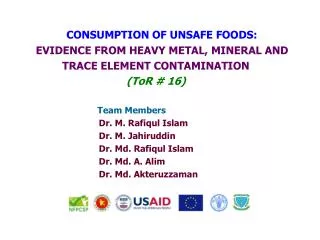 CONSUMPTION OF UNSAFE FOODS: EVIDENCE FROM HEAVY METAL, MINERAL AND TRACE ELEMENT CONTAMINATION