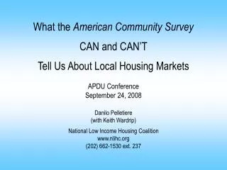 The American Community Survey in Context Presentation Outline