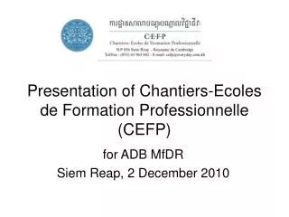 Presentation of Chantiers-Ecoles de Formation Professionnelle (CEFP)