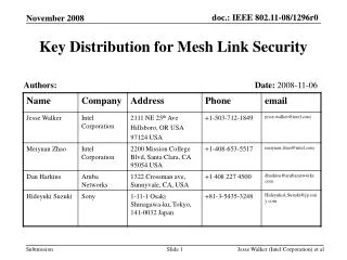Key Distribution for Mesh Link Security