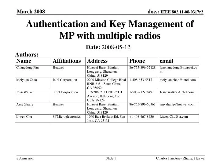 authentication and key management of mp with multiple radios