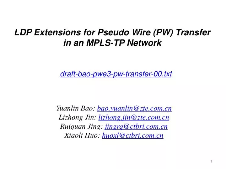 ldp extensions for pseudo wire pw transfer in an mpls tp network