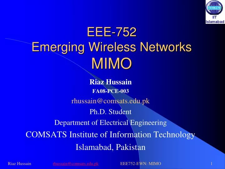 eee 752 emerging wireless networks mimo