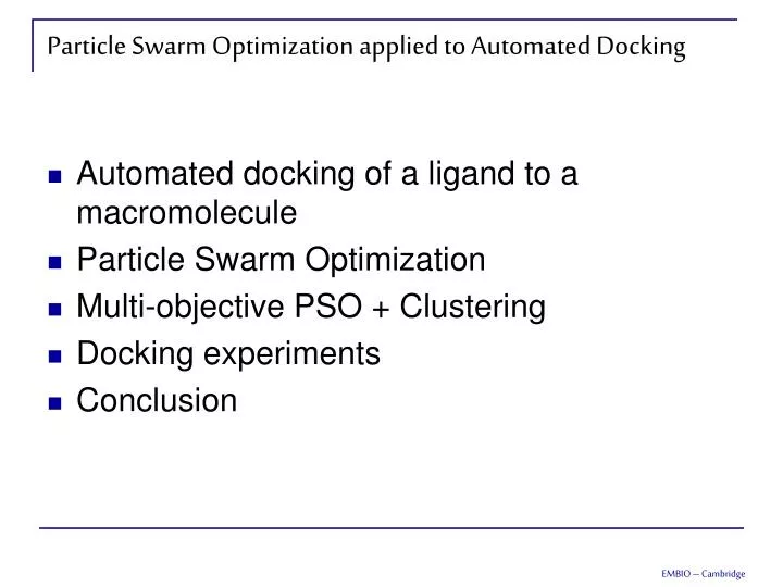 particle swarm optimization applied to automated docking