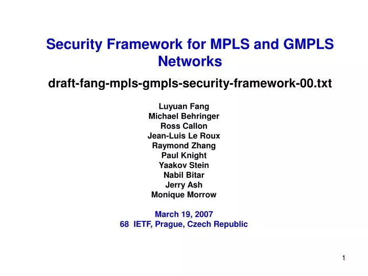 security framework for mpls and gmpls networks draft fang mpls gmpls security framework 00 txt