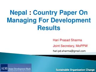 Nepal : Country Paper On Managing For Development Results