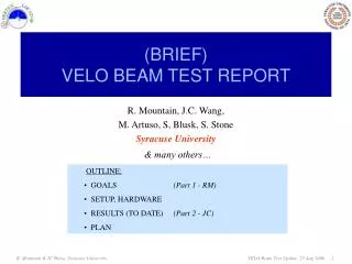 (BRIEF) VELO BEAM TEST REPORT