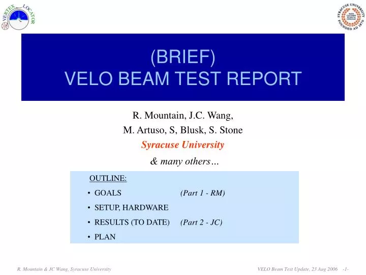 brief velo beam test report