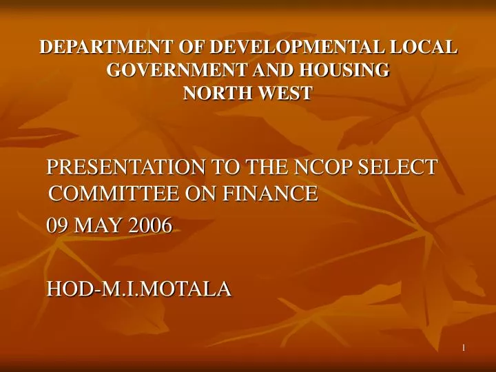 department of developmental local government and housing north west