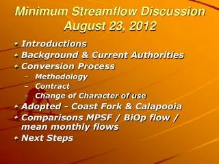 Minimum Streamflow Discussion August 23, 2012