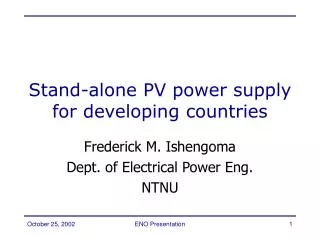 Stand-alone PV power supply for developing countries
