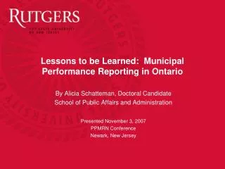 Lessons to be Learned: Municipal Performance Reporting in Ontario