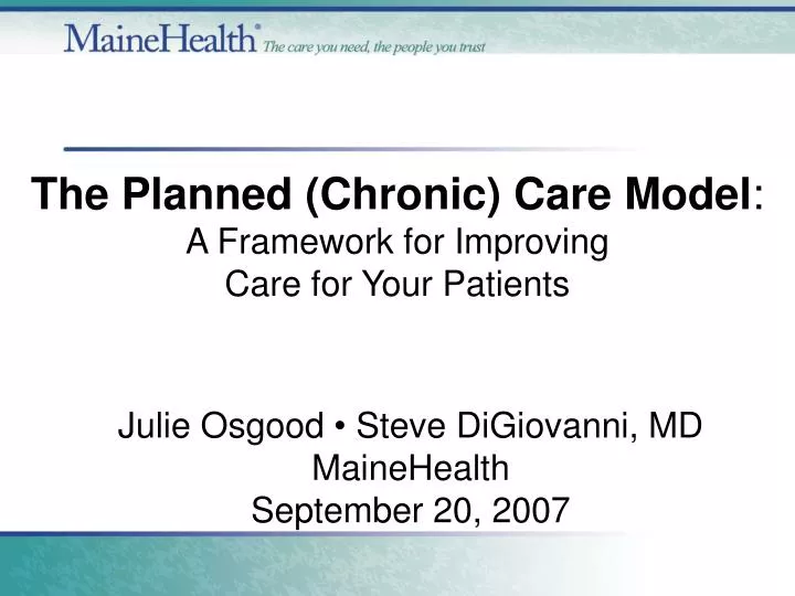 the planned chronic care model a framework for improving care for your patients
