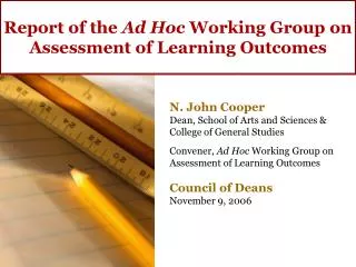 Report of the Ad Hoc Working Group on Assessment of Learning Outcomes