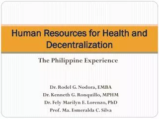 Human Resources for Health and Decentralization