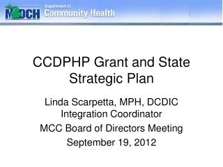 CCDPHP Grant and State Strategic Plan