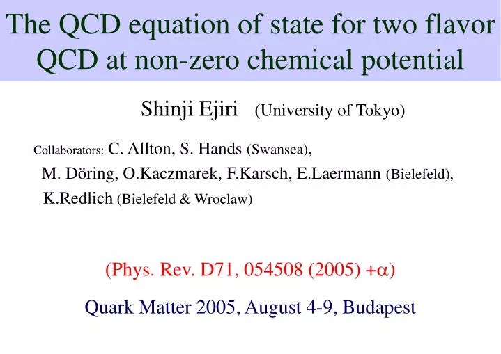 the qcd equation of state for two flavor qcd at non zero chemical potential