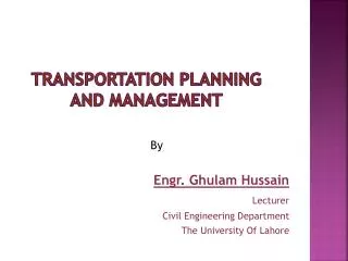 Transportation PLANNING and management