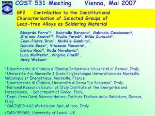 COST 531 Meeting Vienna, Mai 2007