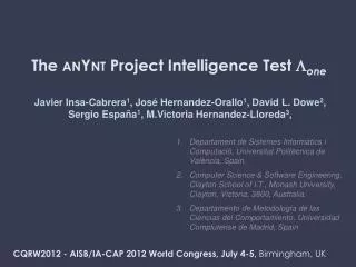The anYnt Project Intelligence Test ? one