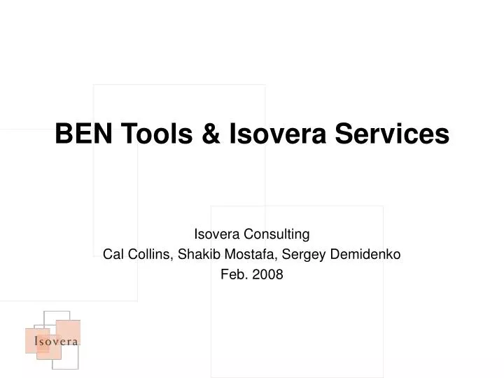 ben tools isovera services