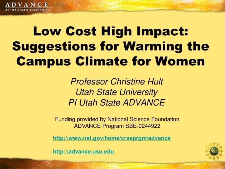 low cost high impact suggestions for warming the campus climate for women