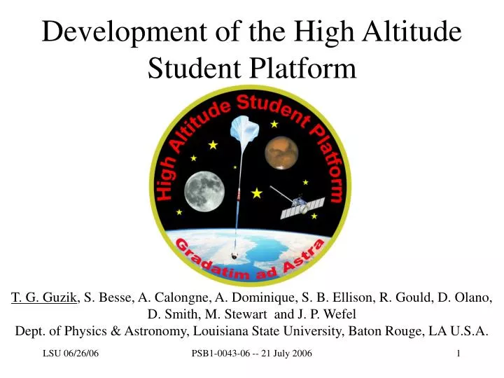 development of the high altitude student platform