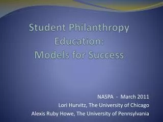 Student Philanthropy Education: Models for Success