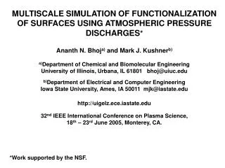 MULTISCALE SIMULATION OF FUNCTIONALIZATION OF SURFACES USING ATMOSPHERIC PRESSURE DISCHARGES *