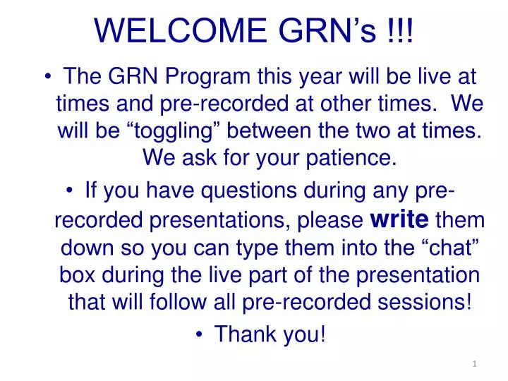 welcome grn s