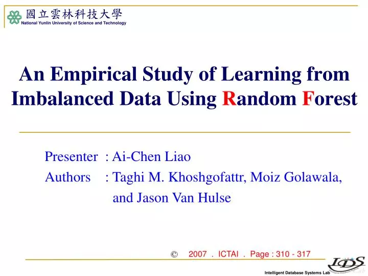 an empirical study of learning from imbalanced data using r andom f orest