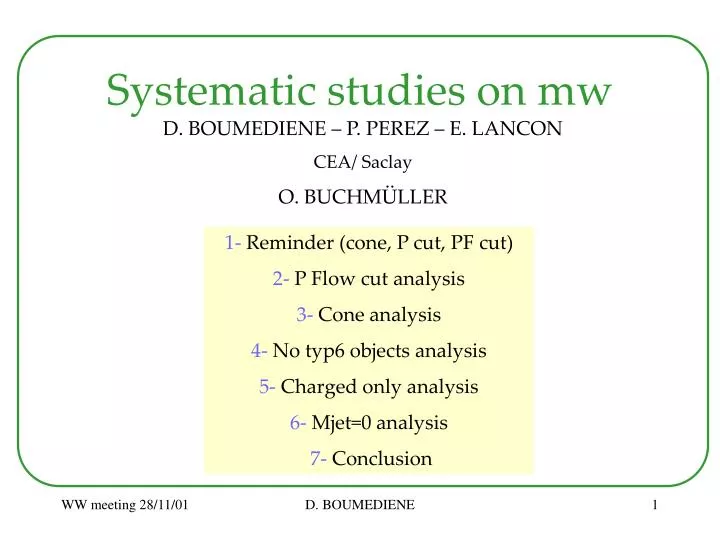systematic studies on mw