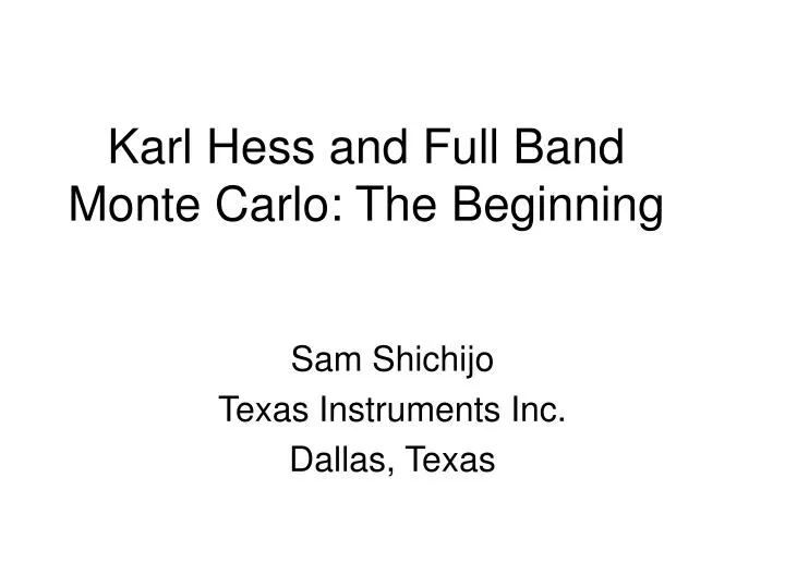 karl hess and full band monte carlo the beginning