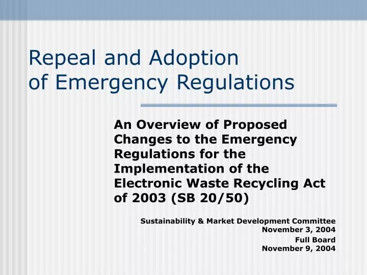 repeal and adoption of emergency regulations