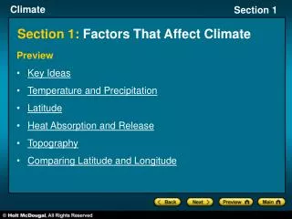 Section 1: Factors That Affect Climate